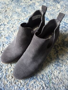 TOMS Gray Suede Slip-On Ankle Booties